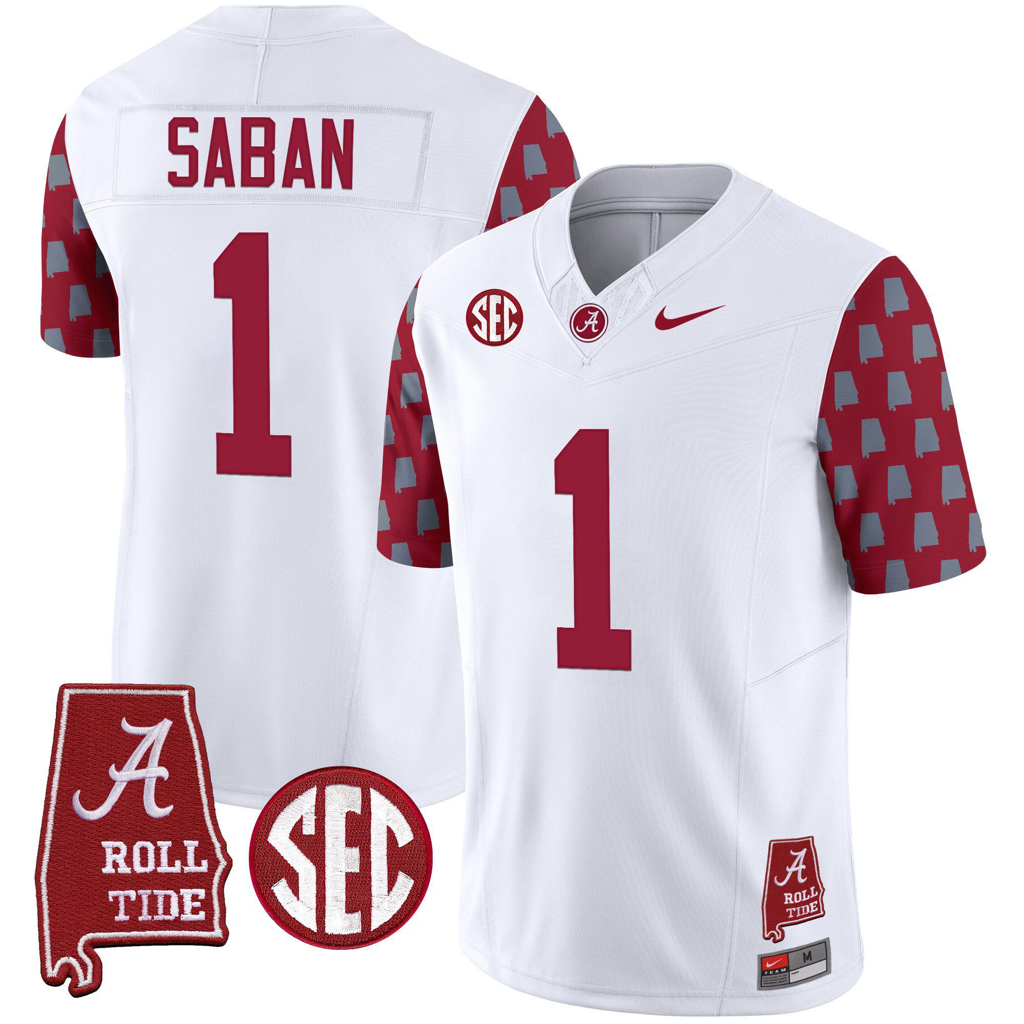 Men Alabama Crimson Tide #1 Saban White Vapor Limited 2024 Nike NCAA Jersey style 1